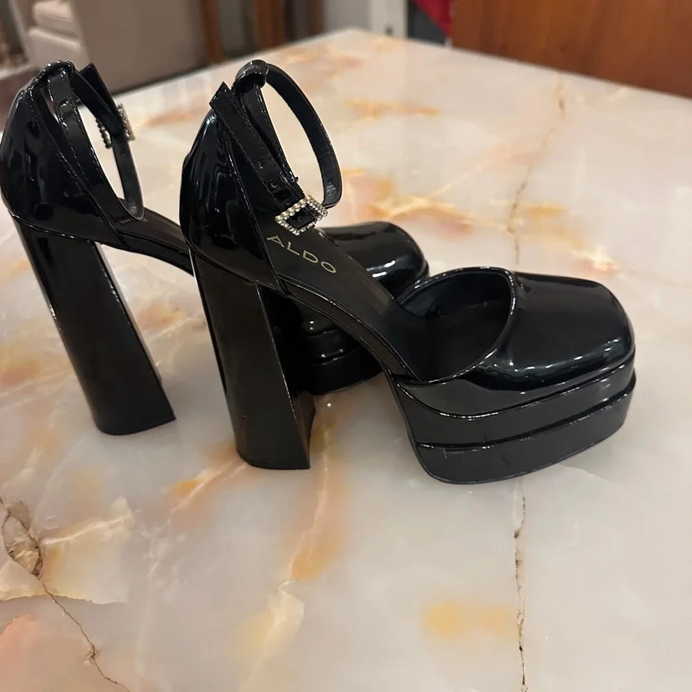 6” Double Platform Black Patten Leather Aldo Babydoll Y2k Mary Jane Heels